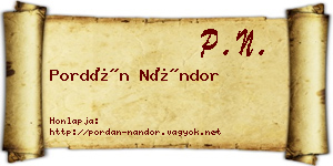 Pordán Nándor névjegykártya